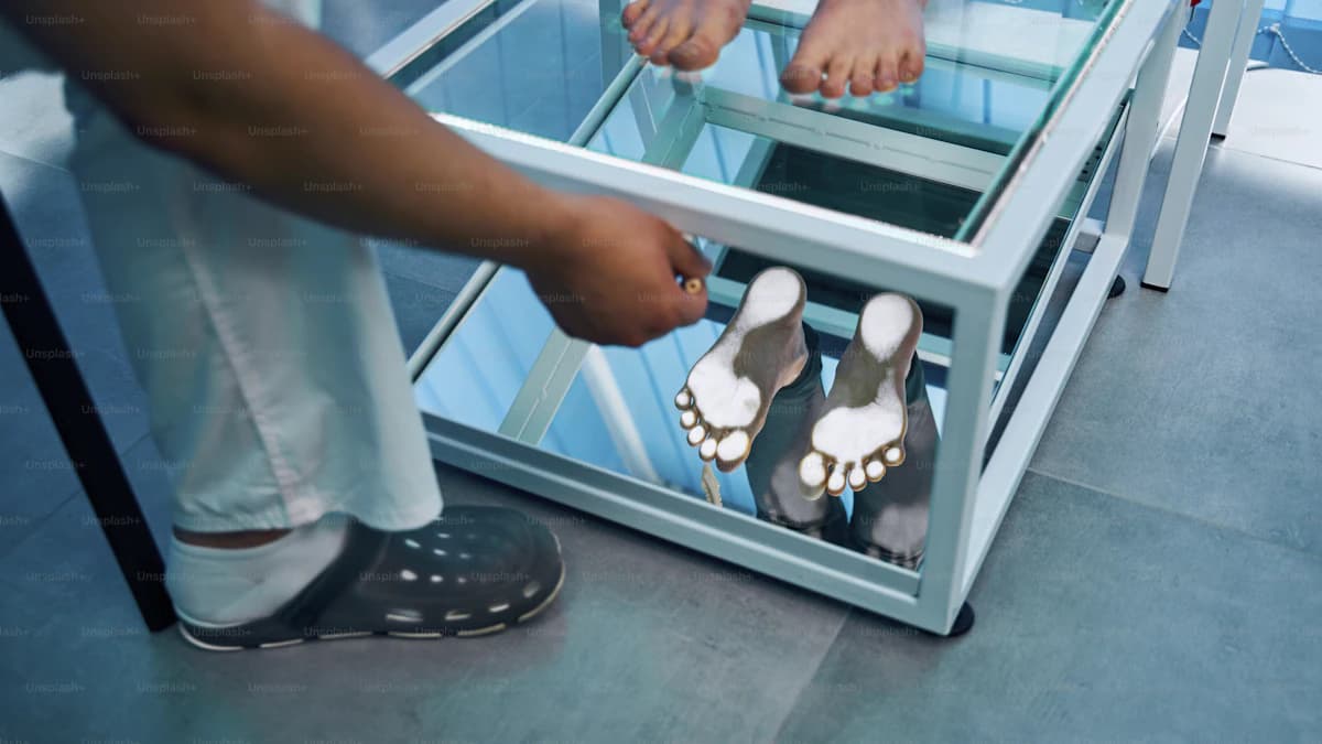 Podoloog bespreekt voetonderzoek met een kinesitherapeut en medische pedicure